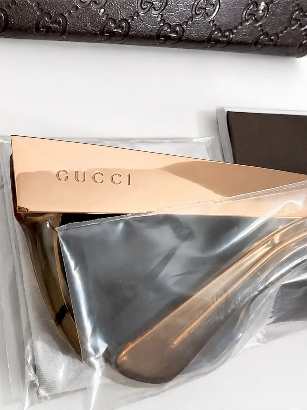 NEW Gucci Tortoiseshell Cat-Eye Sunglasses w/ Rose Gold mirrored Lenses GG373 S